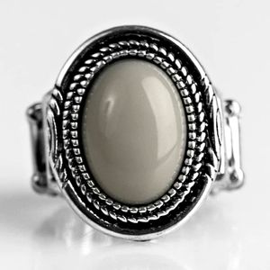 Oversized Fashion Jewelry Ring Antiqued Silver Grey Bead Flex Fit Band Sz (6-10)